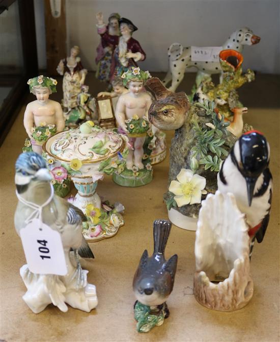 Qty of ceramic figurines, Staffs dogs & various models of birds